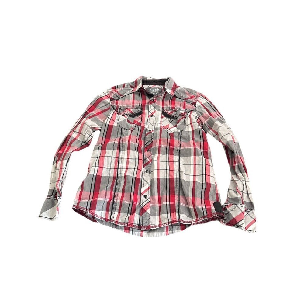 Buckle BKE Pearl Snap Shirt Mens Medium Red Plaid Slim Fit Western Cowboy Casual - Picture 2 of 4